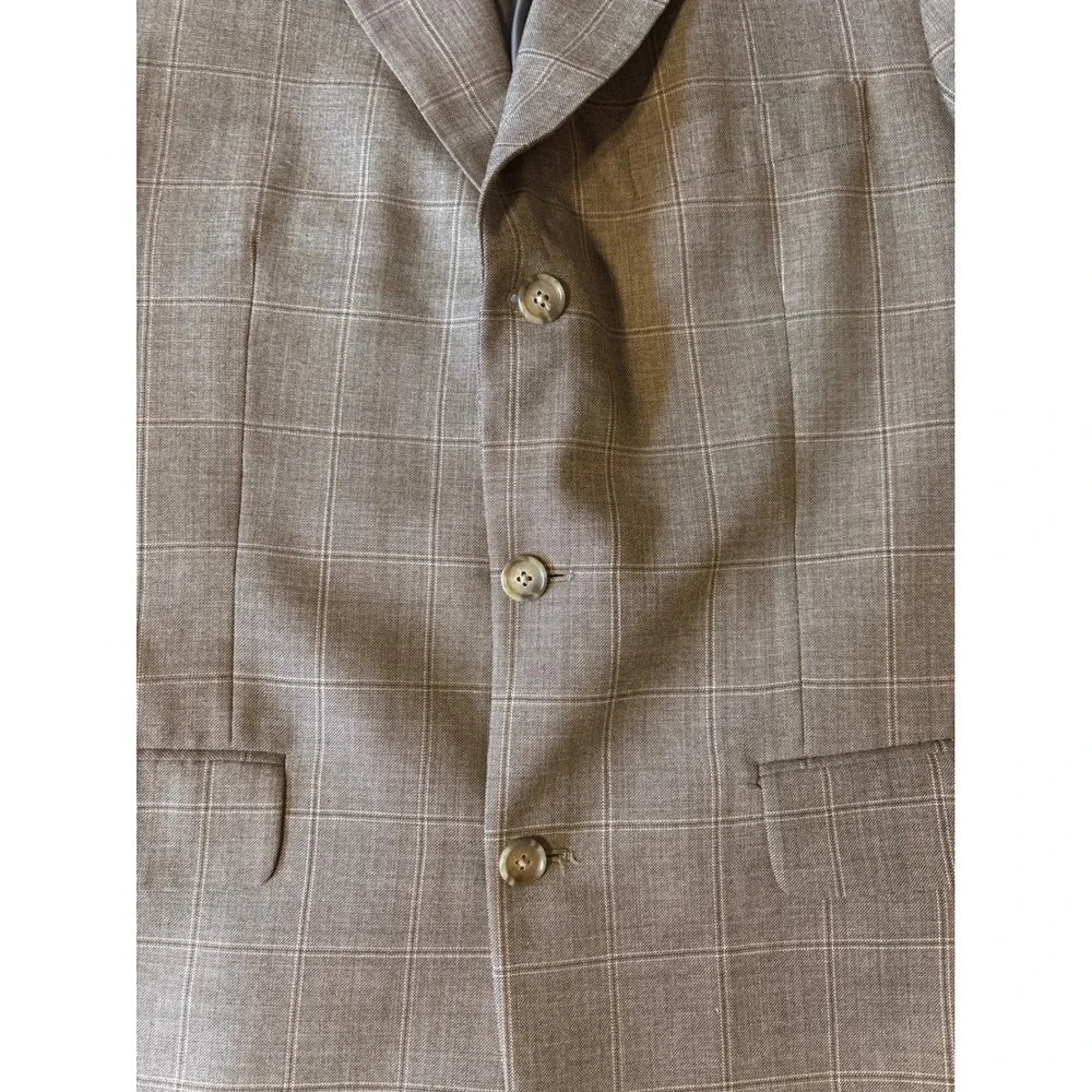 Tasso Elba Blazer Mens 38L Brown Windowpane Plaid 3-Button Sport Coat‎